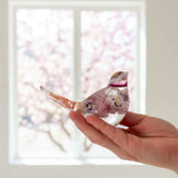 Cherry blossom resin bird showing the coral dyed wheat running down the tail