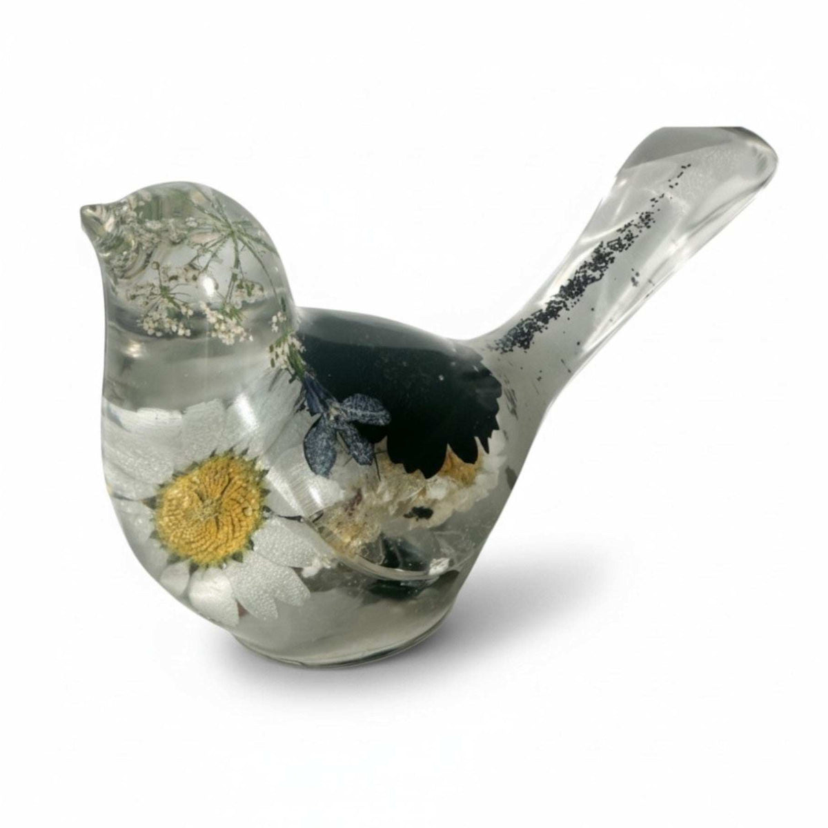 Chickadee Resin Bird Midnight Melody Black & White Handmade Floral Art