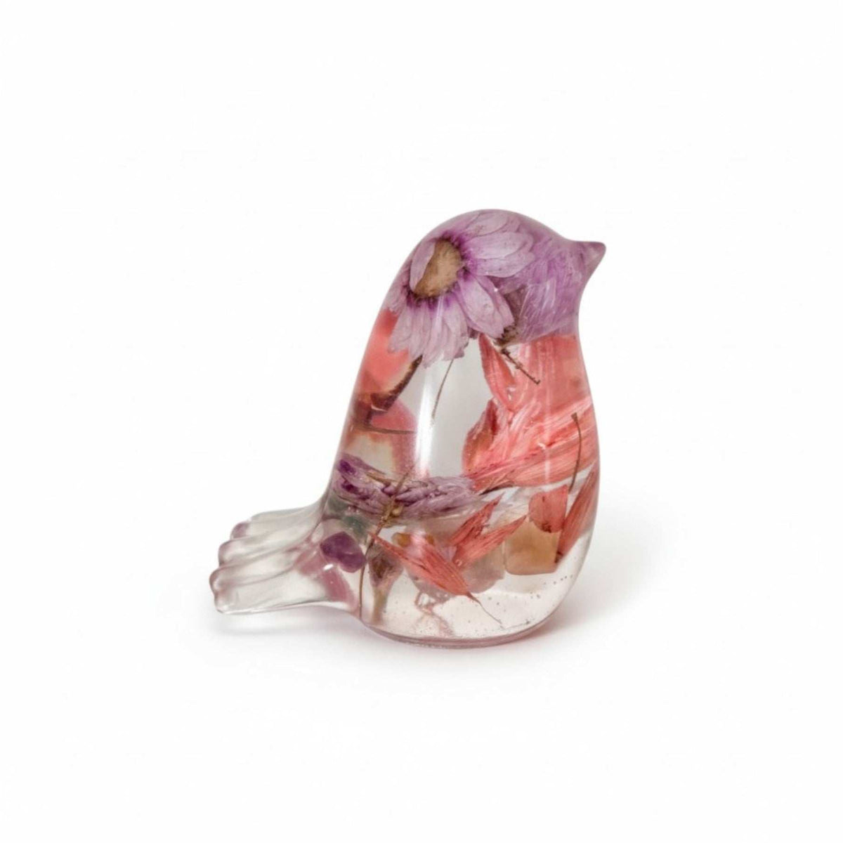 Spring Song Handmade Resin Bird with Pink Flowers & Fluorite Gemstones