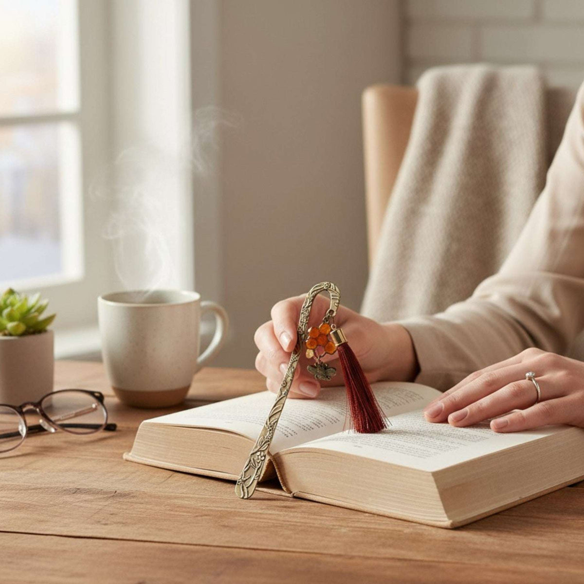 Honey bee bookmark handmade antique bronze honeycomb resin with dripping honey effect and bee charm