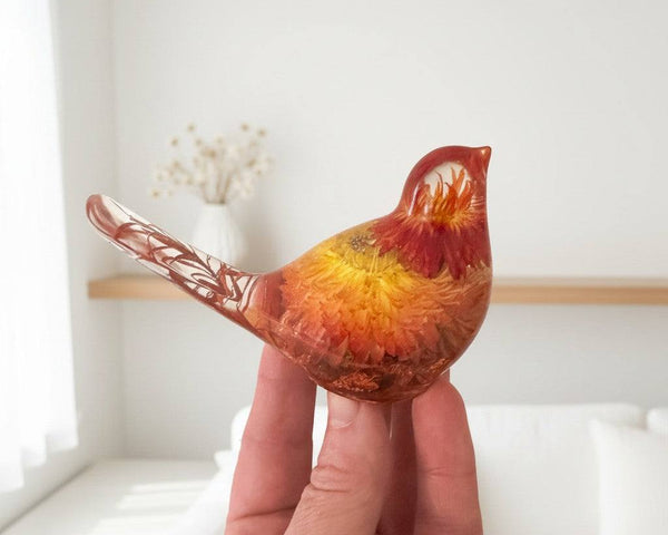 Copper Ember Strawflower Duo | Copper Strawflower Resin Bird Pair