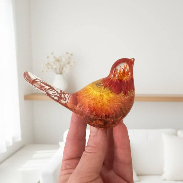 Copper Ember Strawflower Duo | Copper Strawflower Resin Bird Pair