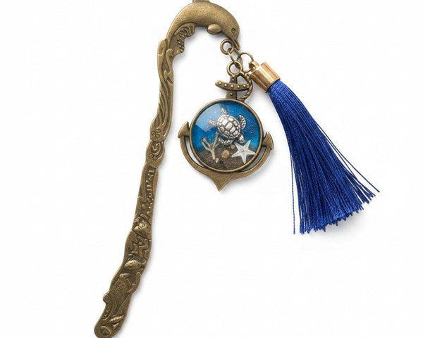 Ocean Anchor Bookmark ocean resin bookmark handmade with real sand seashells and sea turtle in silver anchor charm Anchor Bookmark ocean resin bookmark handmade with real sand seashells and sea turtle in antique bronze anchor charm