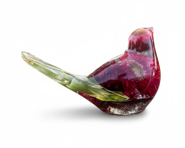 Crimson Meadow Songbird | Handmade Strawflower Resin Bird Decor