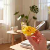 Golden Dahlia Songbird resin decor with real yellow dahlia and white baby breath flowers