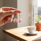 Pink Butterfly & Boreal Spring Bloom Handmade Hexagon Earrings