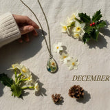 Birth Month Teardrop Pendant -Custom Order Real Pressed Flower Jewelry