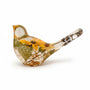 Resin Sunflower Songbird decor with clear body, yellow petals, dried botanicals, and gold-toned flecks along the base.
