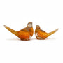 Strawflower resin bird pair with preserved yellow and amber flowers encased in clear resin sculptures
