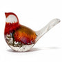 Handcrafted resin Autumn Blaze Strawflower Songbird with red, orange, and gold dried flowers and glittered base autumn decor