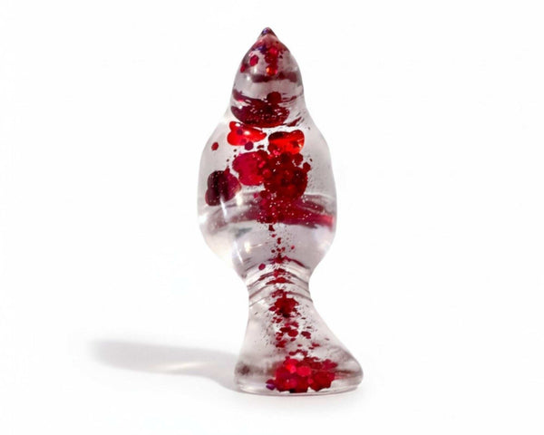 Floating Red Heart Bird - Handmade Red Heart Resin Bird Decor