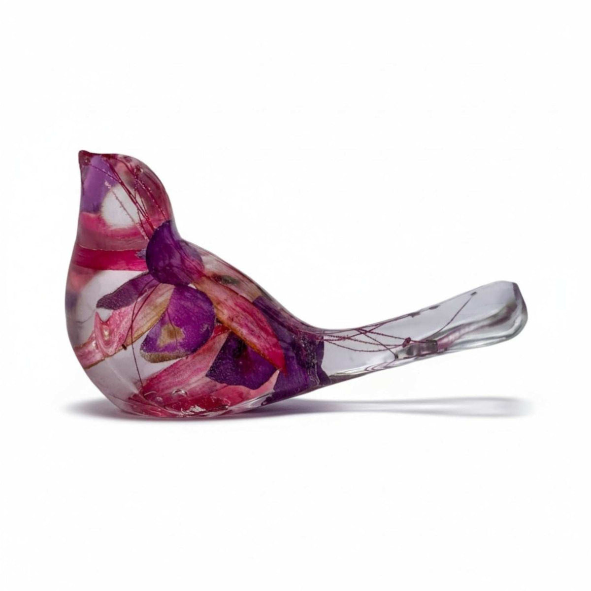 Fuchsia Floral Resin Bird - Handmade Bird with Real Fuchsia Flowers