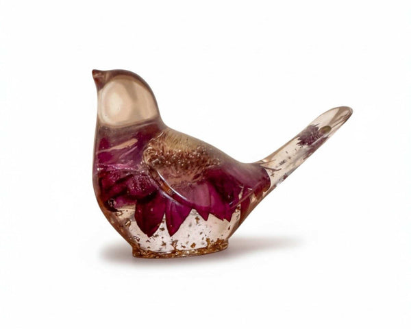 Enchanted Songbird - Handmade Purple Gerbera Daisy Resin Bird Decor
