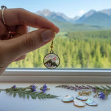 Handmade Gold Mountain Peak Silhouette Earrings with Northern Lights