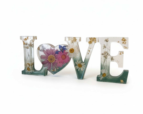 Floral Resin Love Sign: Meadow Song Handmade Botanical Decor