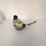 Handmade chickadee with real dried flowers preserved in gloss resin