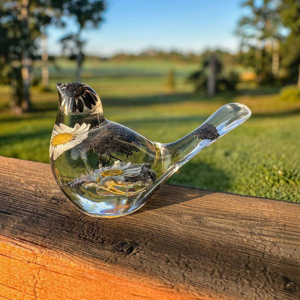 Handmade chickadee resin songbird styled as nature inspired home decor