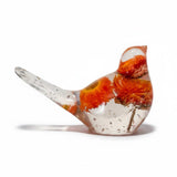 Harvest Songbird strawflower resin bird decor with real orange and burgundy strawflowers, handmade Canada