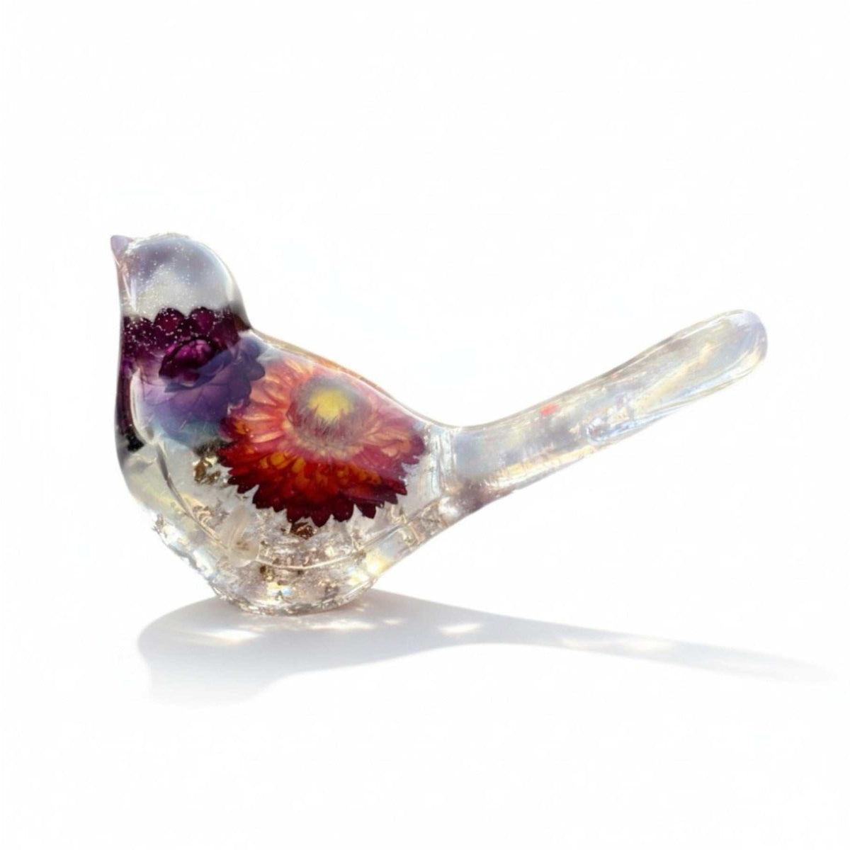 Harvest Songbirds - Handmade Resin Birds with Strawflowers & Glitter