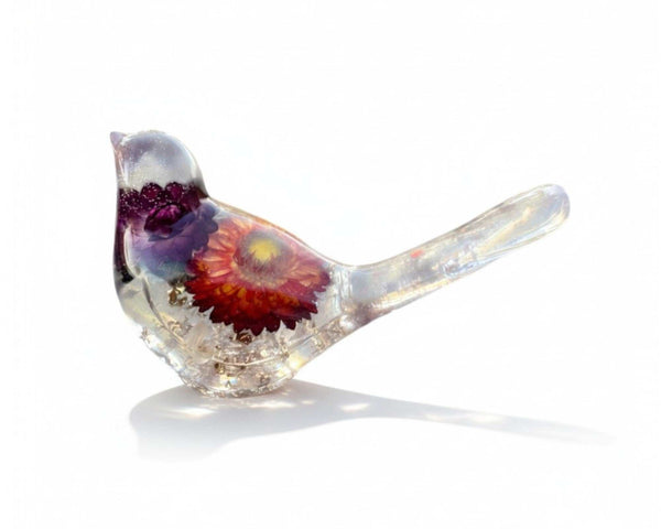 Harvest Songbirds - Handmade Resin Birds with Strawflowers & Glitter