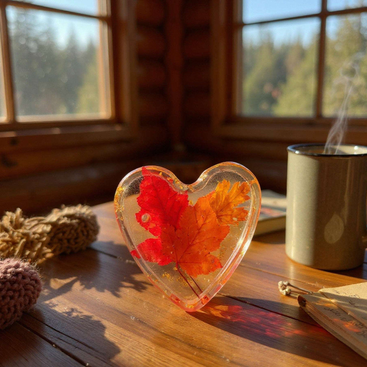 Maple Leaf Heart Tray - Handmade Resin Heart Tray with Maple Leaf