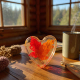 Maple Leaf Heart Tray - Handmade Resin Heart Tray with Maple Leaf