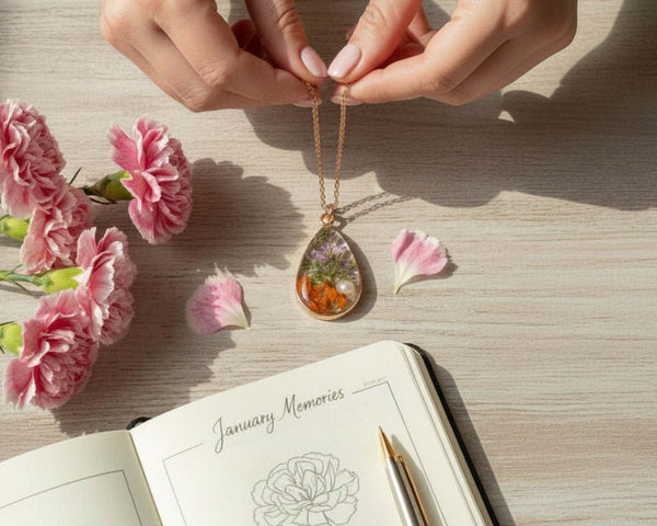 Birth Month Teardrop Pendant -Custom Order Real Pressed Flower Jewelry