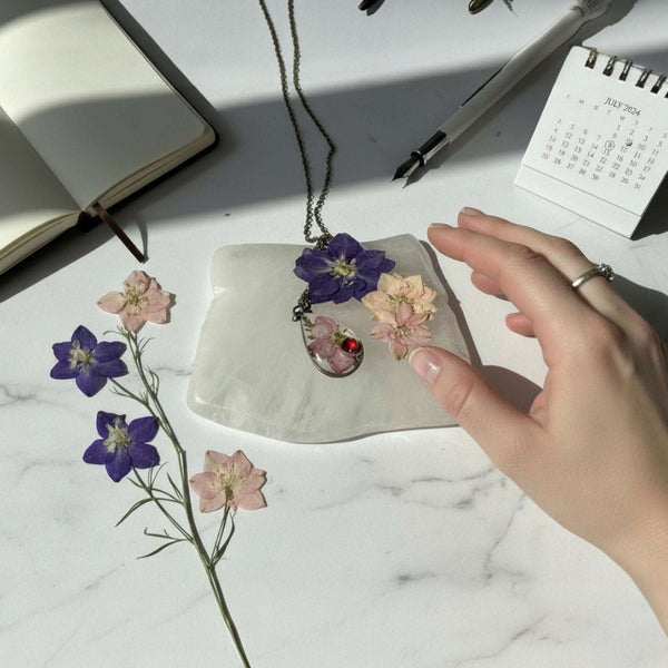 Birth Month Teardrop Pendant -Custom Order Real Pressed Flower Jewelry