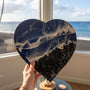 Midnight Tide Heart Art | Black Glass Beach & Deep Blue Resin Ocean