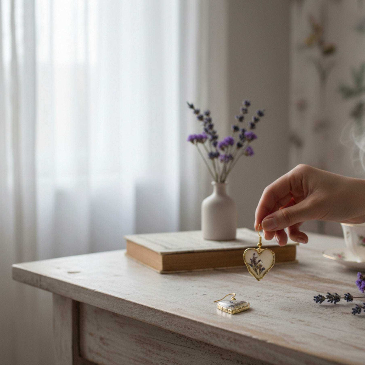 Wildflower Hearts | Dainty Blue & white Meadow Handmade Resin Earrings