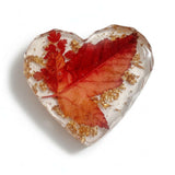 Heart-shaped Canadian Maple Leaf coaster with gold leaf accent in clear resin decor