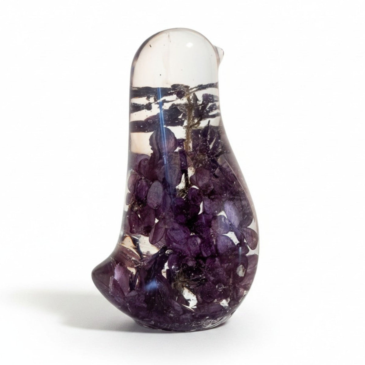 Lilac Bloom Songbird lilac resin bird decor with full preserved deep purple lilac bloom in clear resin, handmade Canada