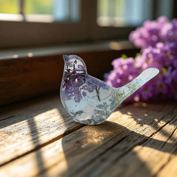 Forever Lilac Garden Bird - Handmade Real Lilac Blooms Resin Bird
