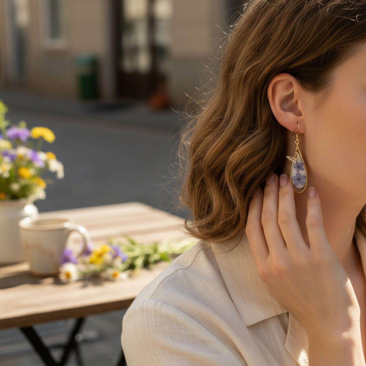 Forget-Me-Not Teardrop Earrings - Handmade Gold Teardrop Earrings