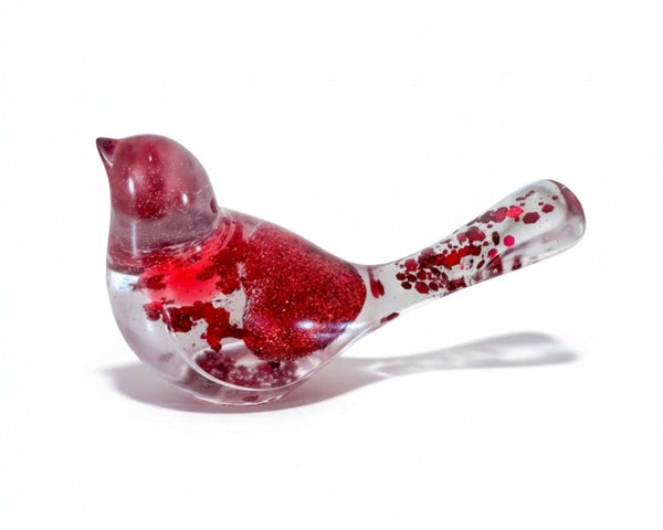Lovebird Resin Figurine: Unique Handmade Bird Decor with Red Hearts