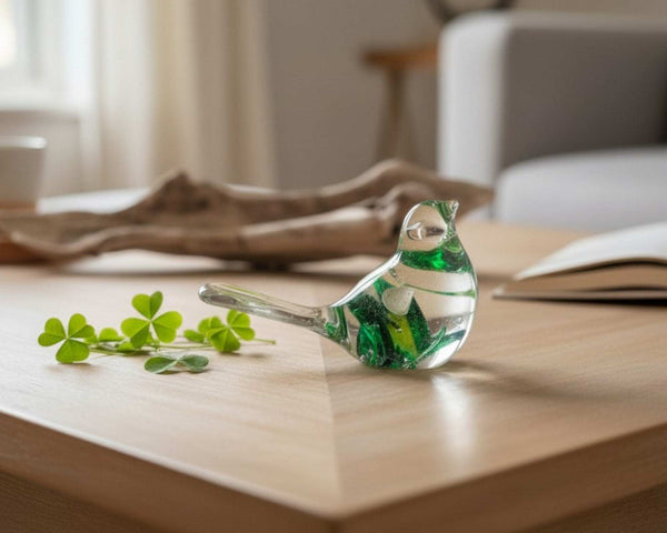 Lucky Four Leaf Clover Bird: Handmade Resin Bird with Four Leaf Clover