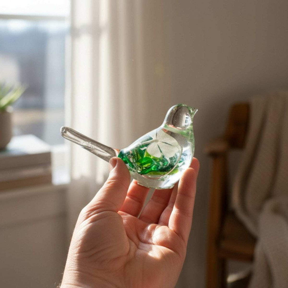 Lucky Four Leaf Clover Bird: Handmade Resin Bird with Four Leaf Clover