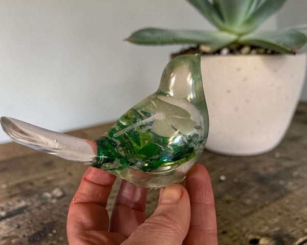 Lucky Four Leaf Clover Bird: Handmade Resin Bird with Four Leaf Clover