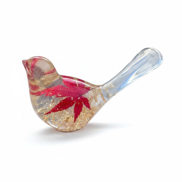 Maple Leaf Songbird - Handmade Resin Bird Maple Leaf & Gold Accents