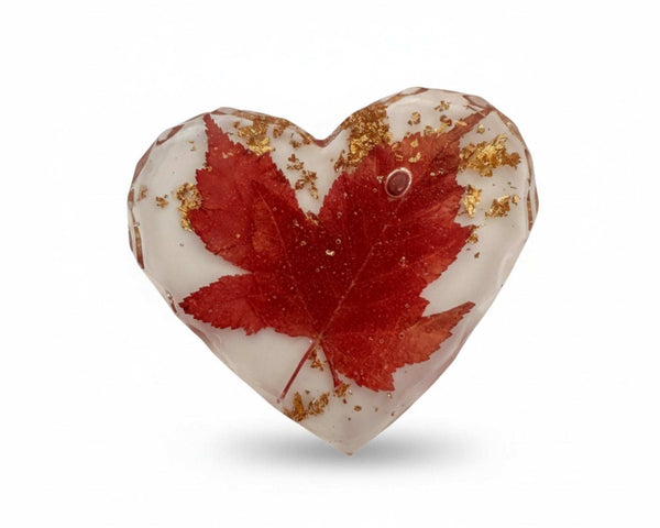Canadian Maple Leaf Heart Coasters – Resin Decor with Gold Leaf Accent