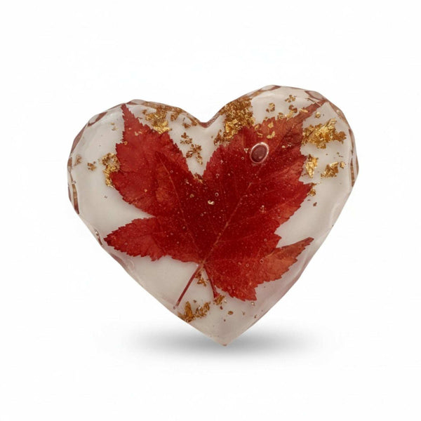 Canadian Maple Leaf Heart Coasters – Resin Decor with Gold Leaf Accent