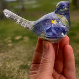 Memorial resin bird handmade in clear resin with real preserved flowers