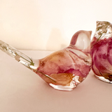 Memorial resin bird, a handmade keepsake holding real dried flowers in clear resin