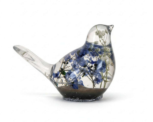 Handmade Memorial Resin Bird with Real Pressed Flowers