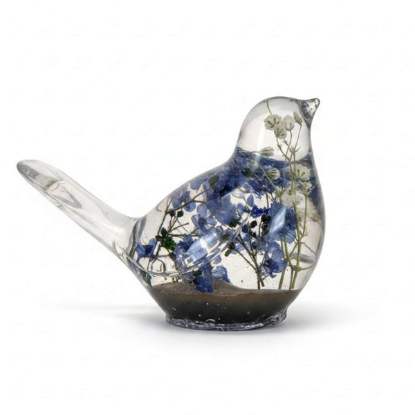 Handmade Memorial Resin Bird with Real Pressed Flowers