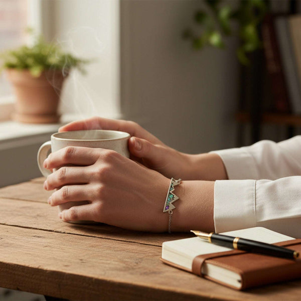 Northern Lights Mountain Bracelet - Handmade Mother of Pearl Slider