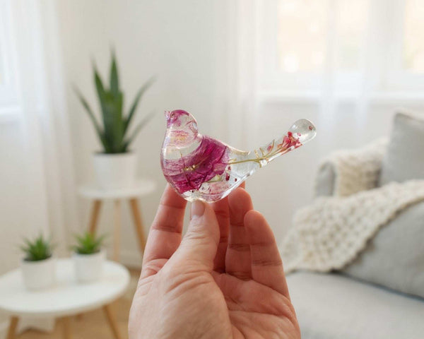 Ruby Rose Songbird | Red Rose Resin Bird Decor Gift