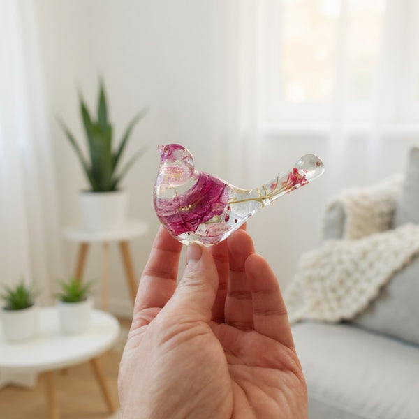 Ruby Rose Songbird | Red Rose Resin Bird Decor Gift