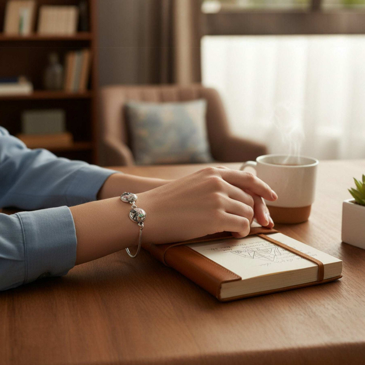 Aurora Peaks Trio  - Handmade Mother of Pearl Resin Slider Bracelet