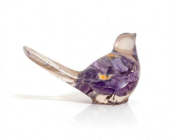 Purple Pansy Botanical Bird - Handmade Resin Floral Home Decor